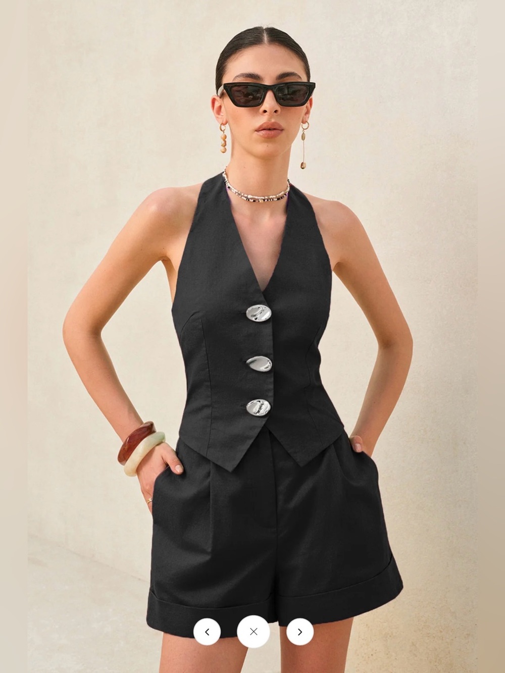 Commense Black Halter Vest & Shorts Set - Women's Two-Piece Black Large